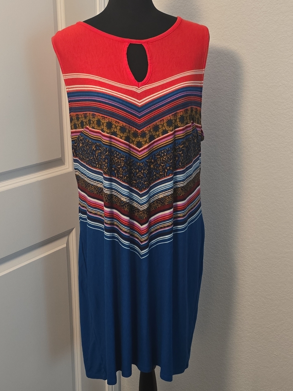 Cato Red, Blue and Multicolor Chevron-Panel Midi Dress